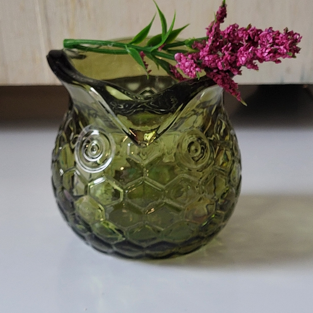 Olive Green Molded Glass Votive Holder Creamer